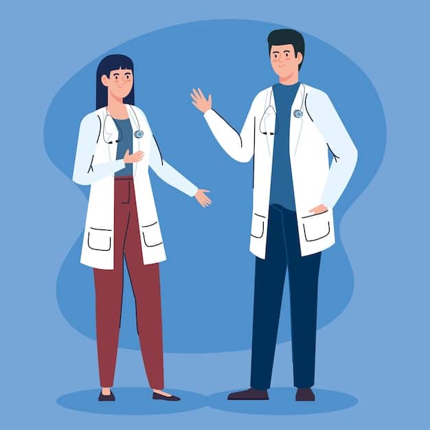doctores-pareja-personaje-avatar-estetoscopio_24877-63673