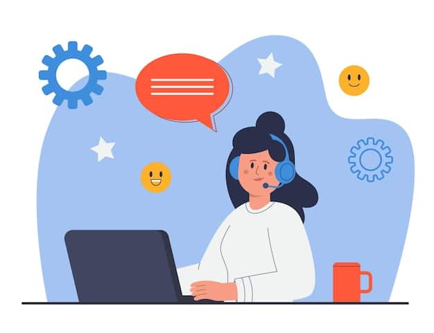 trabajadora-servicio-al-cliente-sentada-laptop-operador-centro-llamadas-ilustracion-vector-plano-auriculares-atencion-al-cliente-concepto-comunicacion-banner-diseno-sitio-web-o-pagina-web-inic
